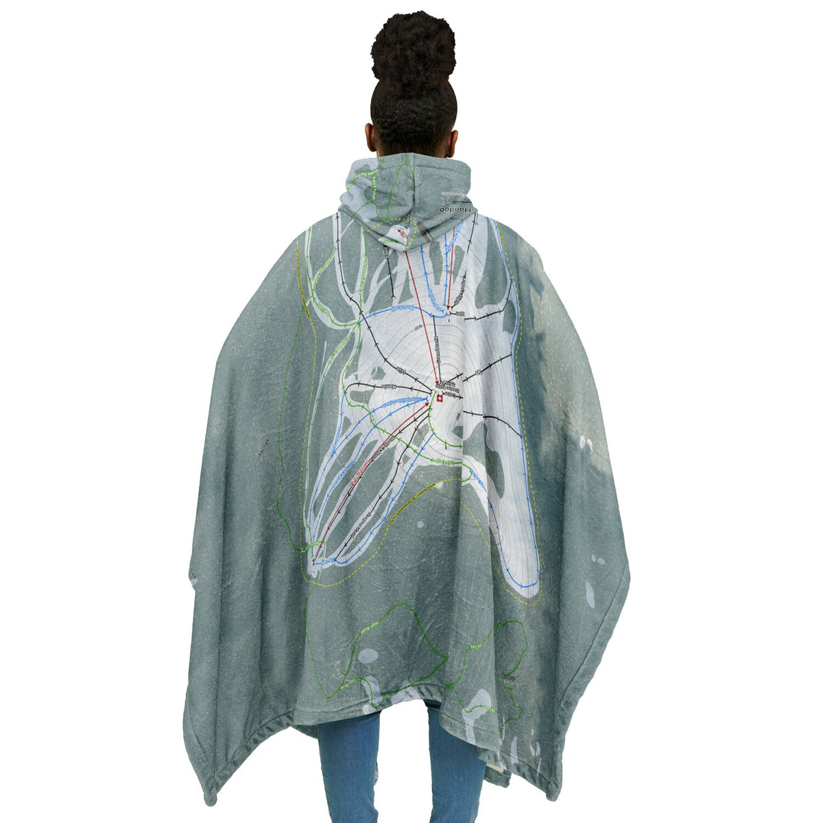 Hoodoo, Oregon Ski Resort Map Flannel Blanket Poncho