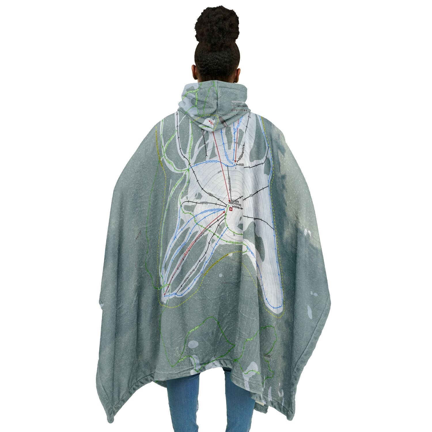 Hoodoo, Oregon Ski Resort Map Flannel Blanket Poncho