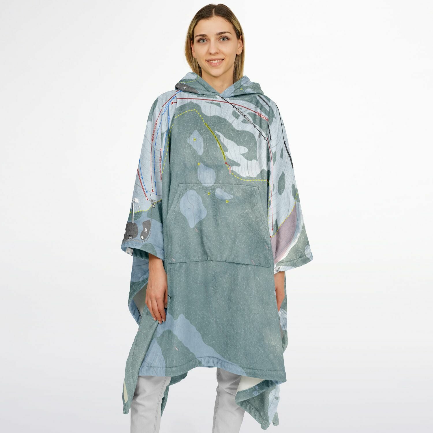 Alpental, Washington Ski Resort Map Flannel Blanket Poncho