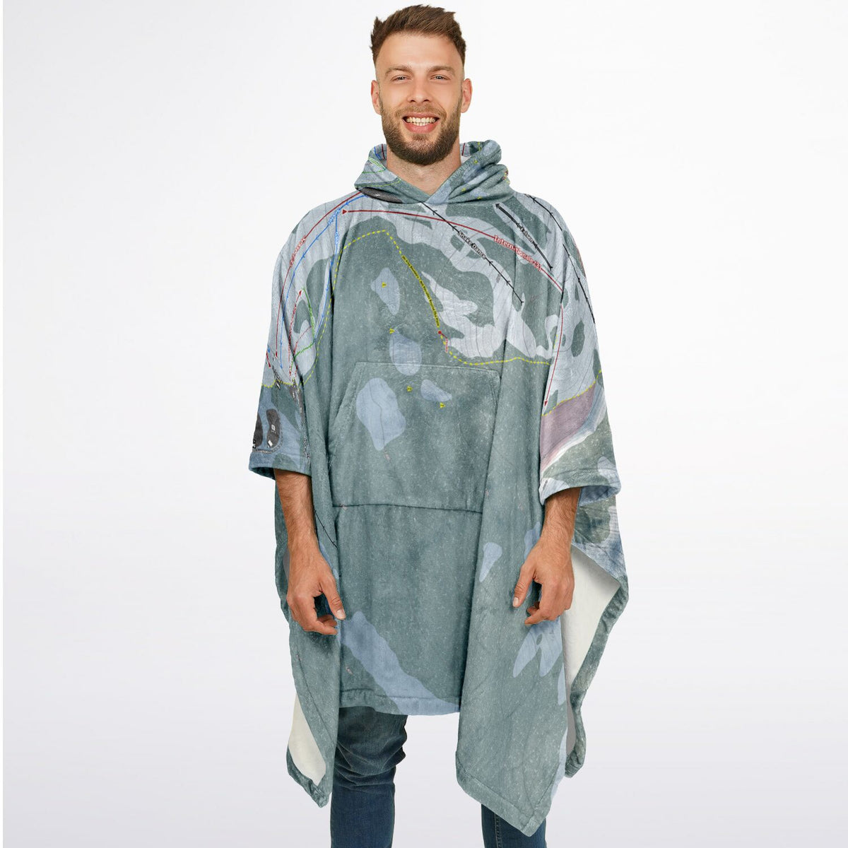 Alpental, Washington Ski Resort Map Flannel Blanket Poncho