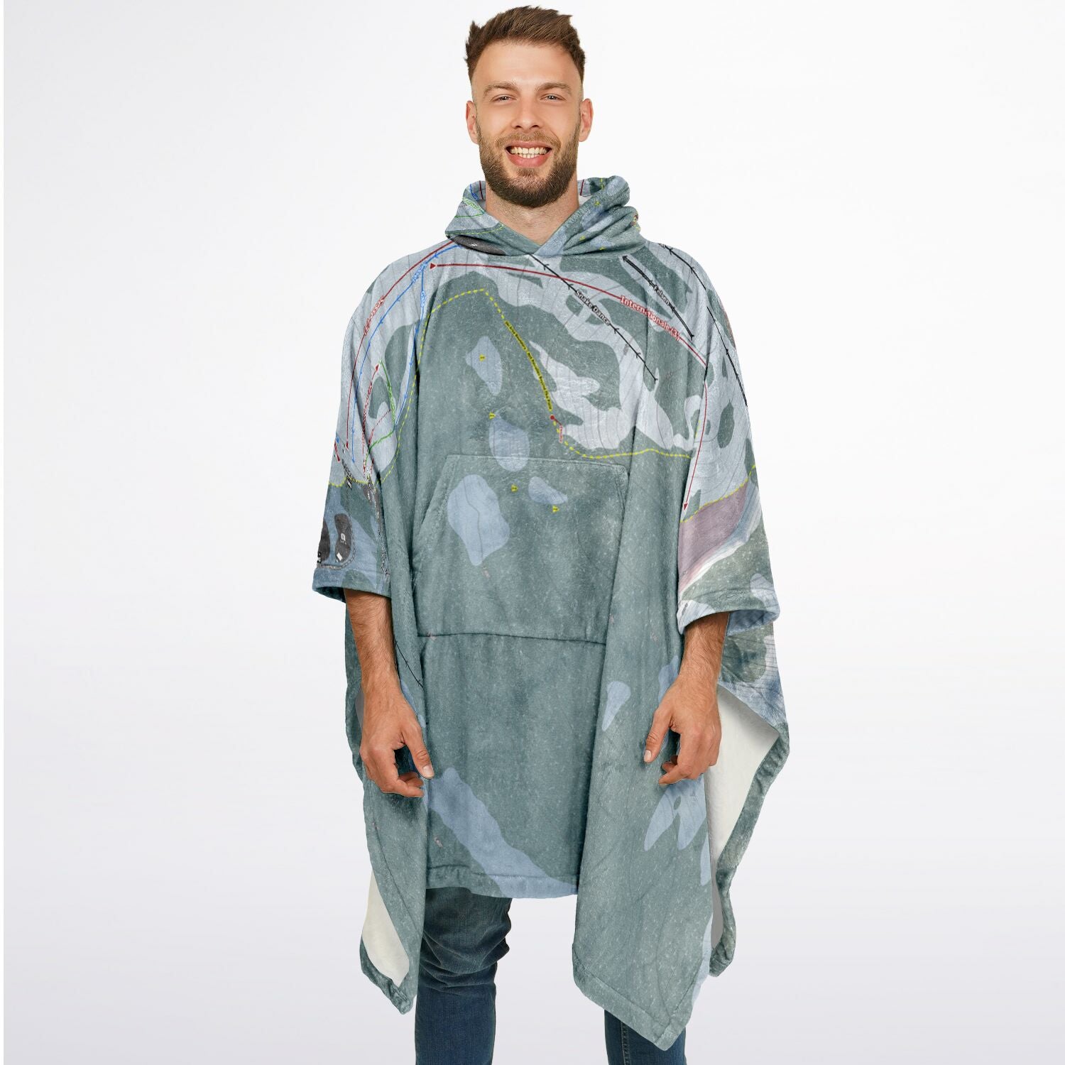 Alpental, Washington Ski Resort Map Flannel Blanket Poncho