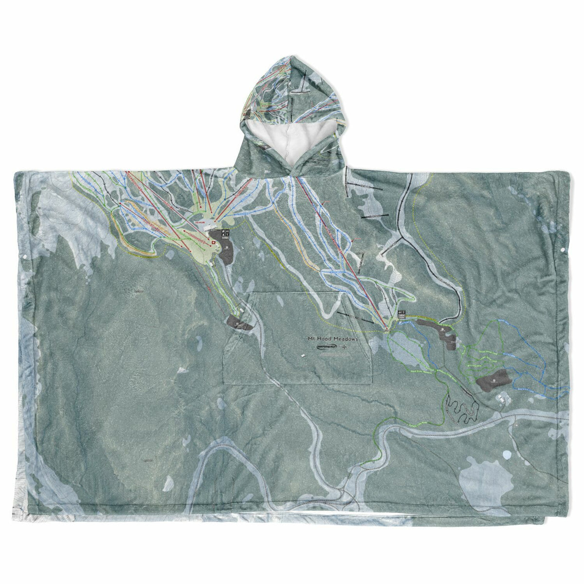 Mt Hood Meadows, Oregon Ski Resort Map Flannel Blanket Poncho