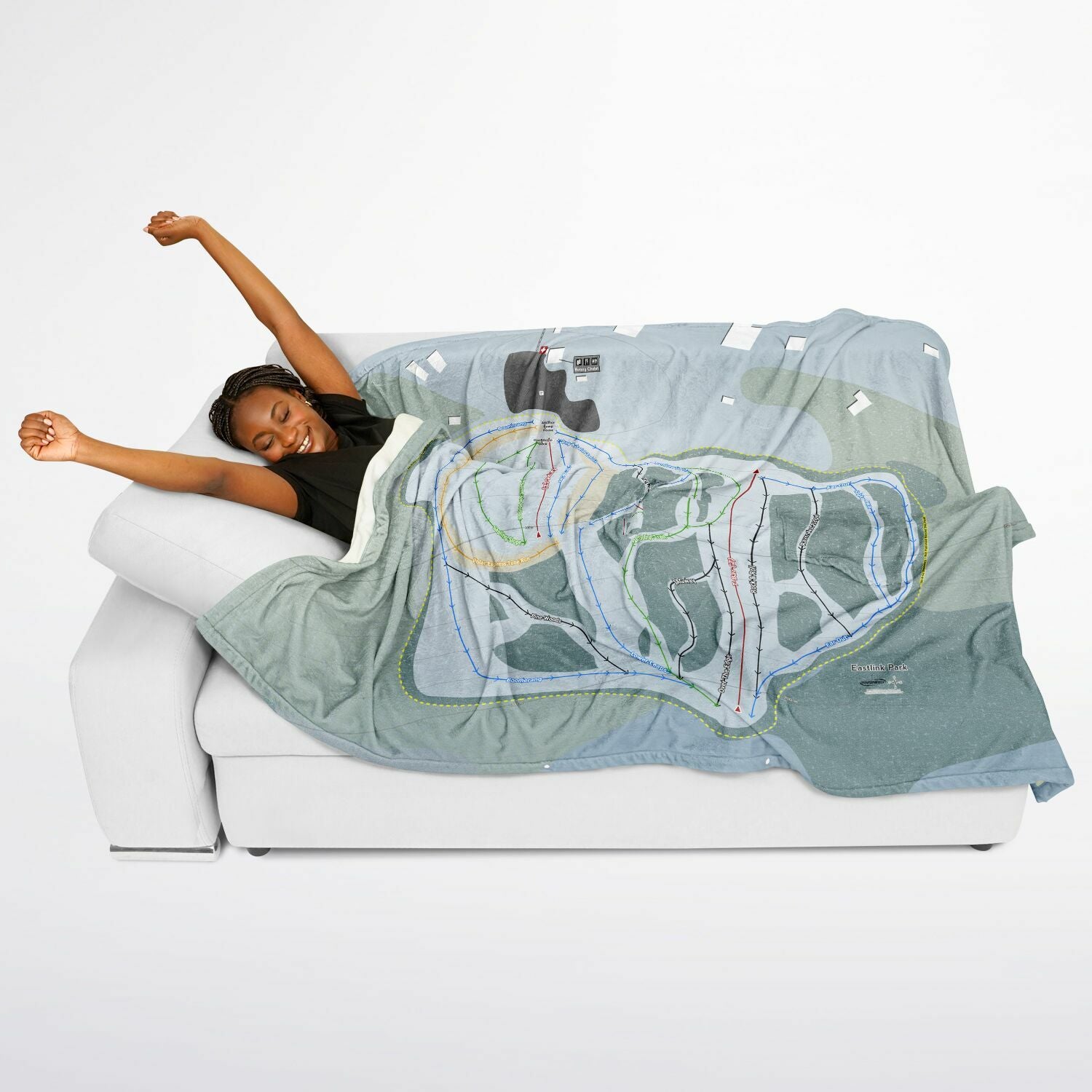 Eastlink Park, Alberta Ski Resort Map Flannel Blanket Poncho