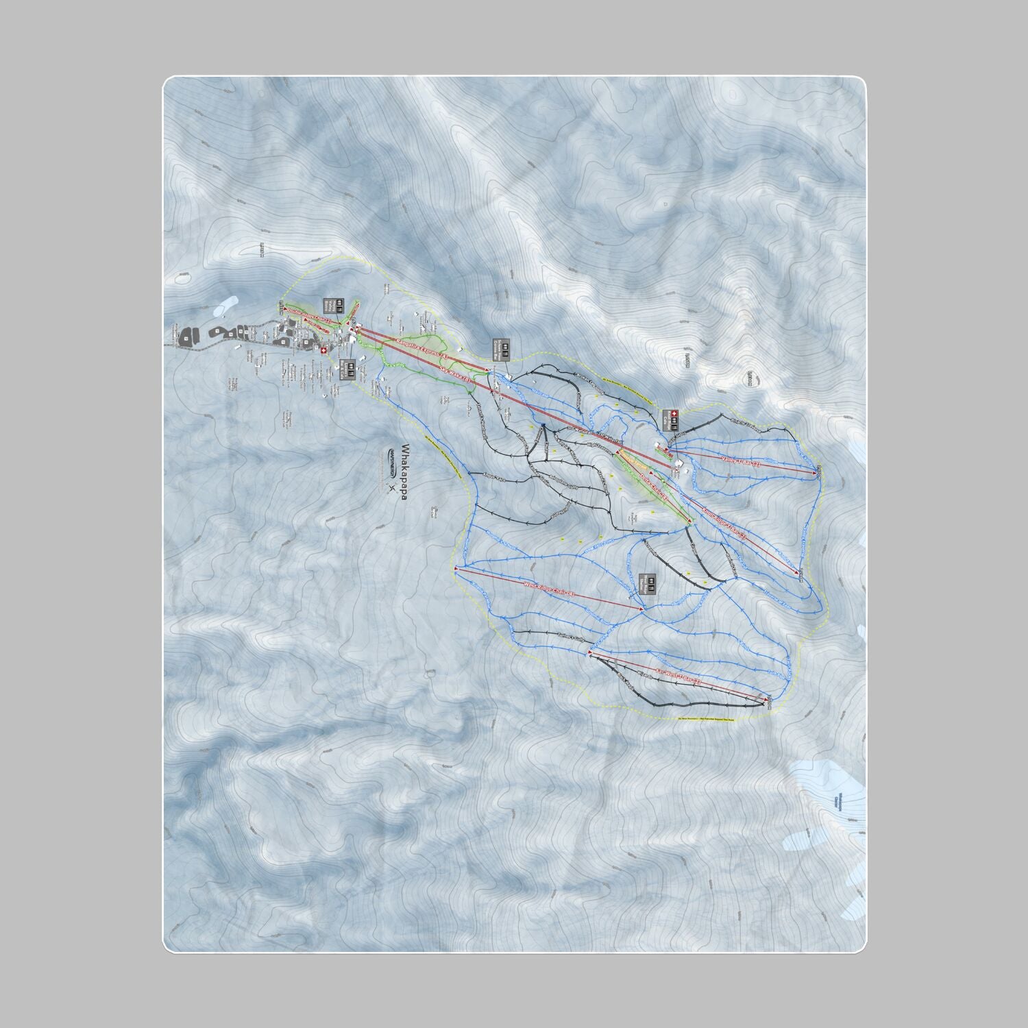 Whakapapa, New Zealand Ski Resort Map Printed Beach Towel