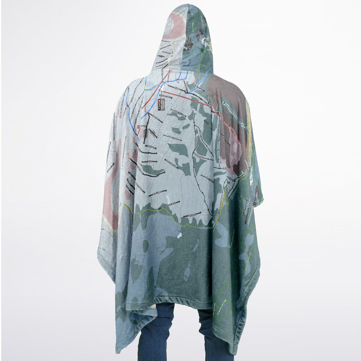 Alyeska, Alaska Ski Resort Map Flannel Blanket Poncho