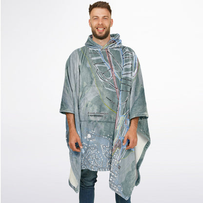 Aspen Mountain, Colorado Ski Resort Map Flannel Blanket Poncho