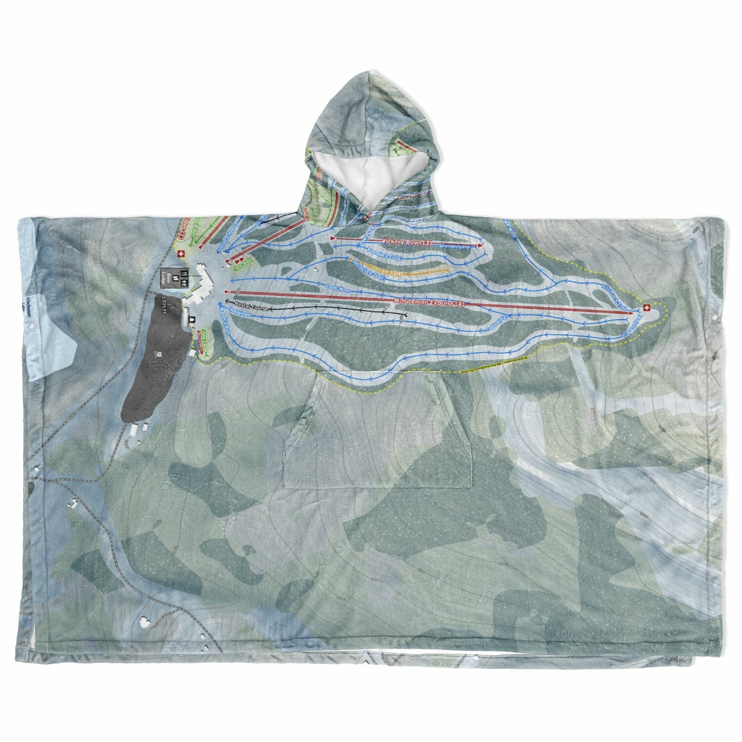 Wachusett Mountain, Massachusetts Ski Resort Map Flannel Blanket Poncho