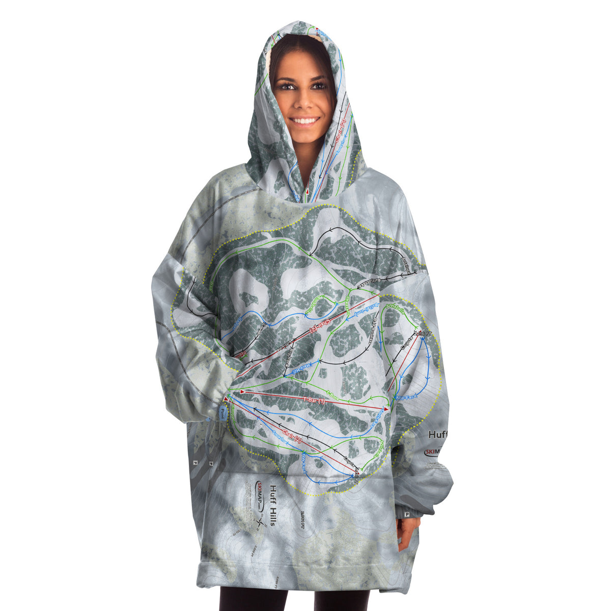 Huff Hills, North Dakota Ski Trail Map Snug Hoodie