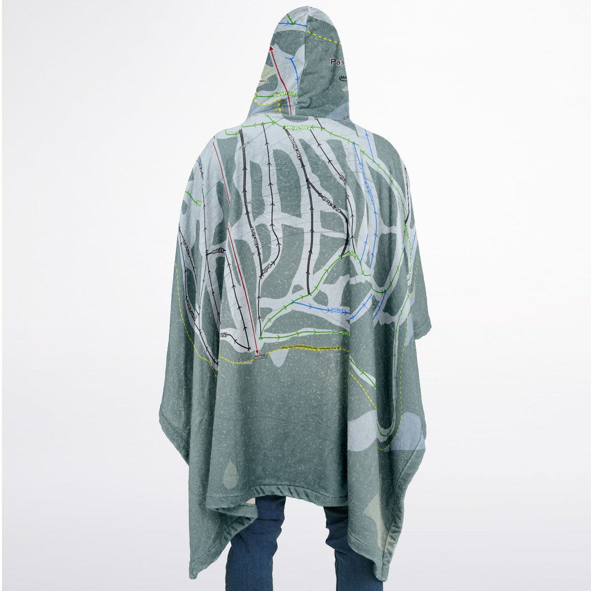 Pass Powderkeg, Alberta Ski Resort Map Flannel Blanket Poncho