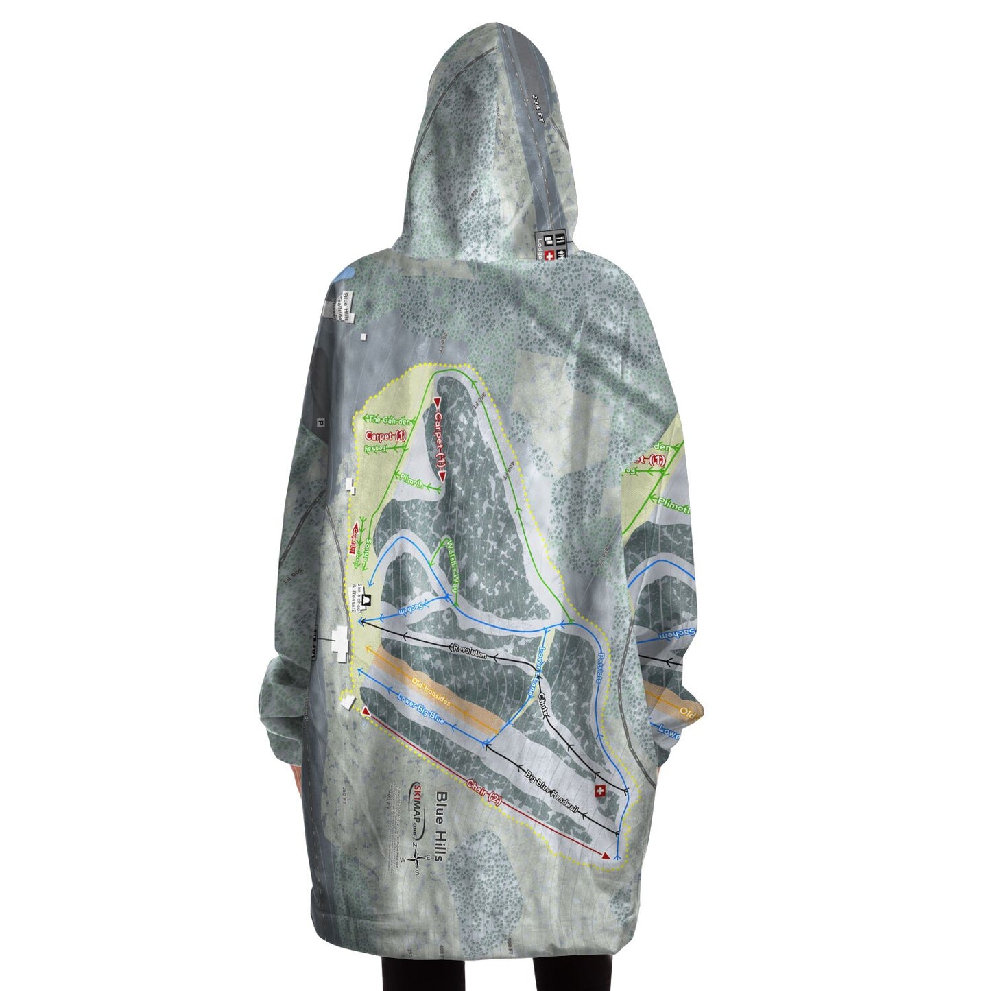 Blue Hills, Massachusetts Ski Trail Map Snug Hoodie - Powderaddicts