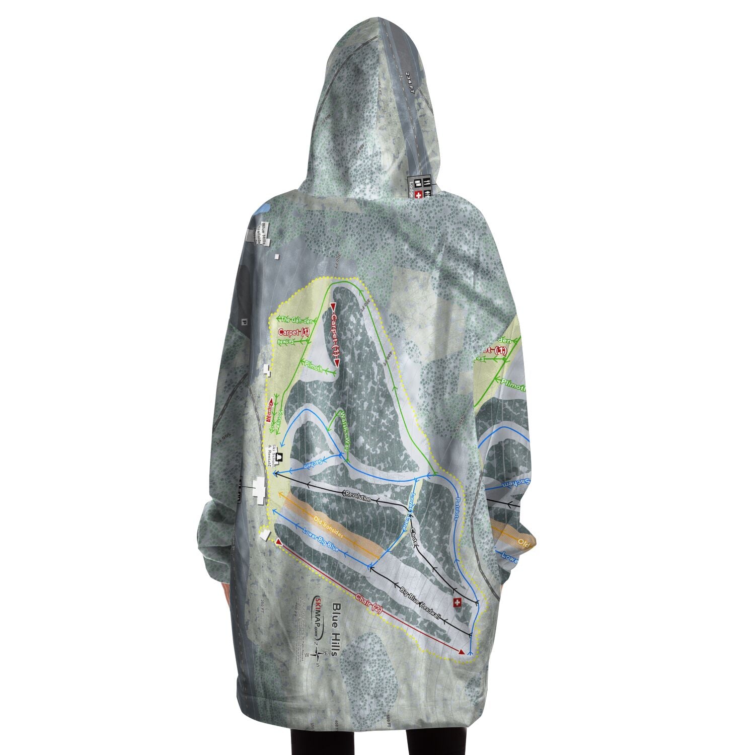 Blue Hills, Massachusetts Ski Trail Map Snug Hoodie