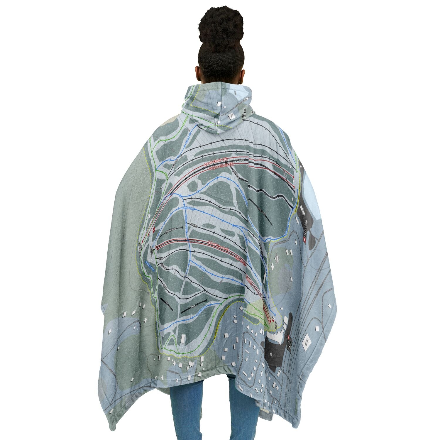 Mont Blanc, Quebec Ski Resort Map Flannel Blanket Poncho