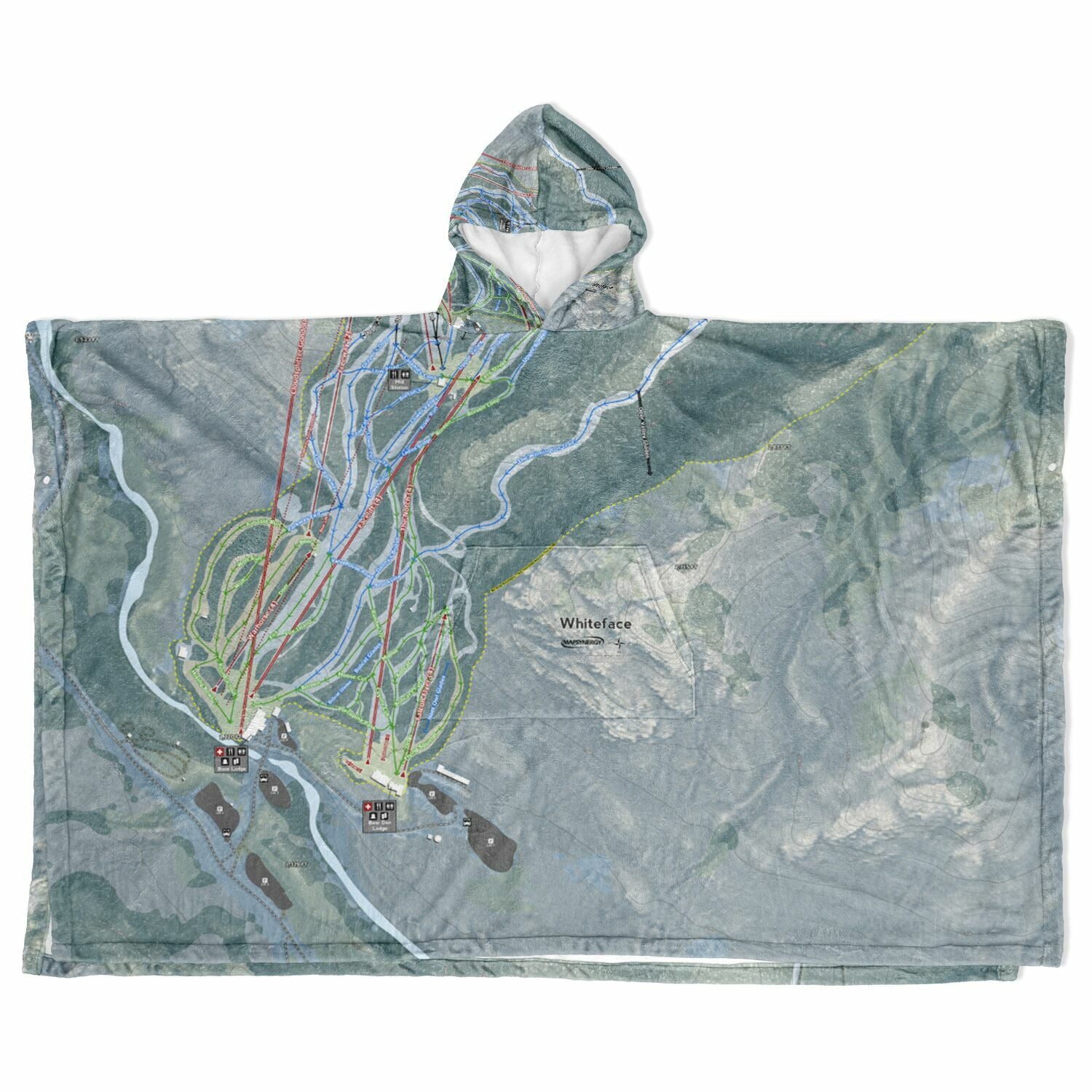 Whiteface Mountain, New York Ski Resort Map Flannel Blanket Poncho