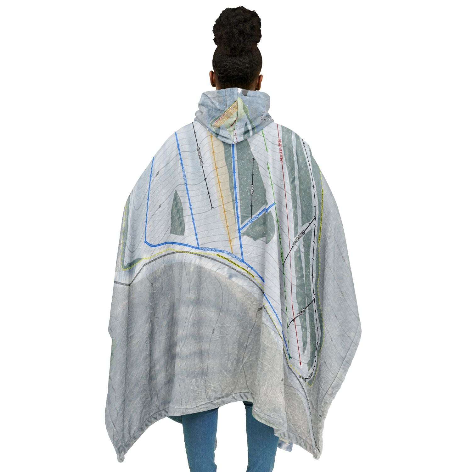 Birch Hill, Alaska Ski Resort Map Flannel Blanket Poncho