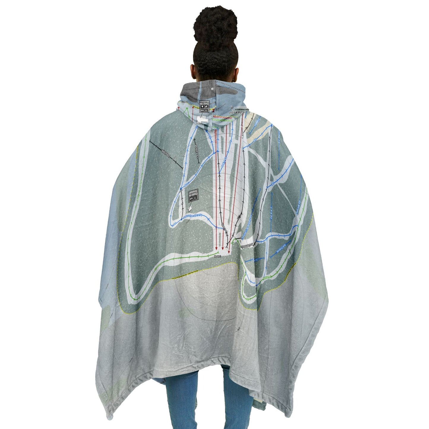 Mont Gleason, Quebec Ski Resort Map Flannel Blanket Poncho