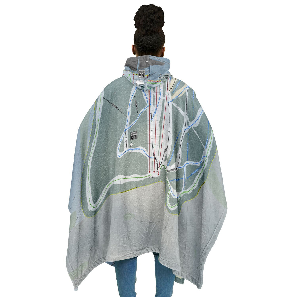 Mont Gleason, Quebec Ski Resort Map Flannel Blanket Poncho