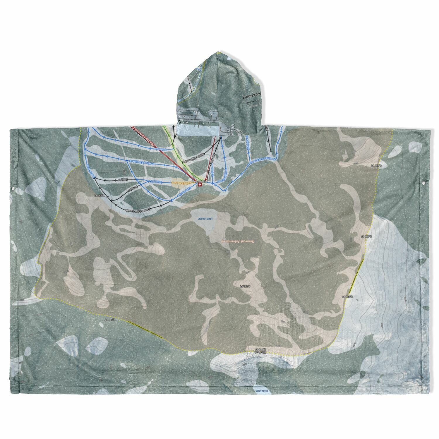 Homewood, California Ski Resort Map Flannel Blanket Poncho