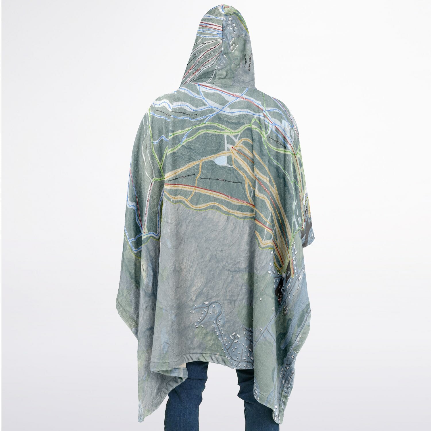 Mount Snow, Vermont Ski Resort Map Flannel Blanket Poncho