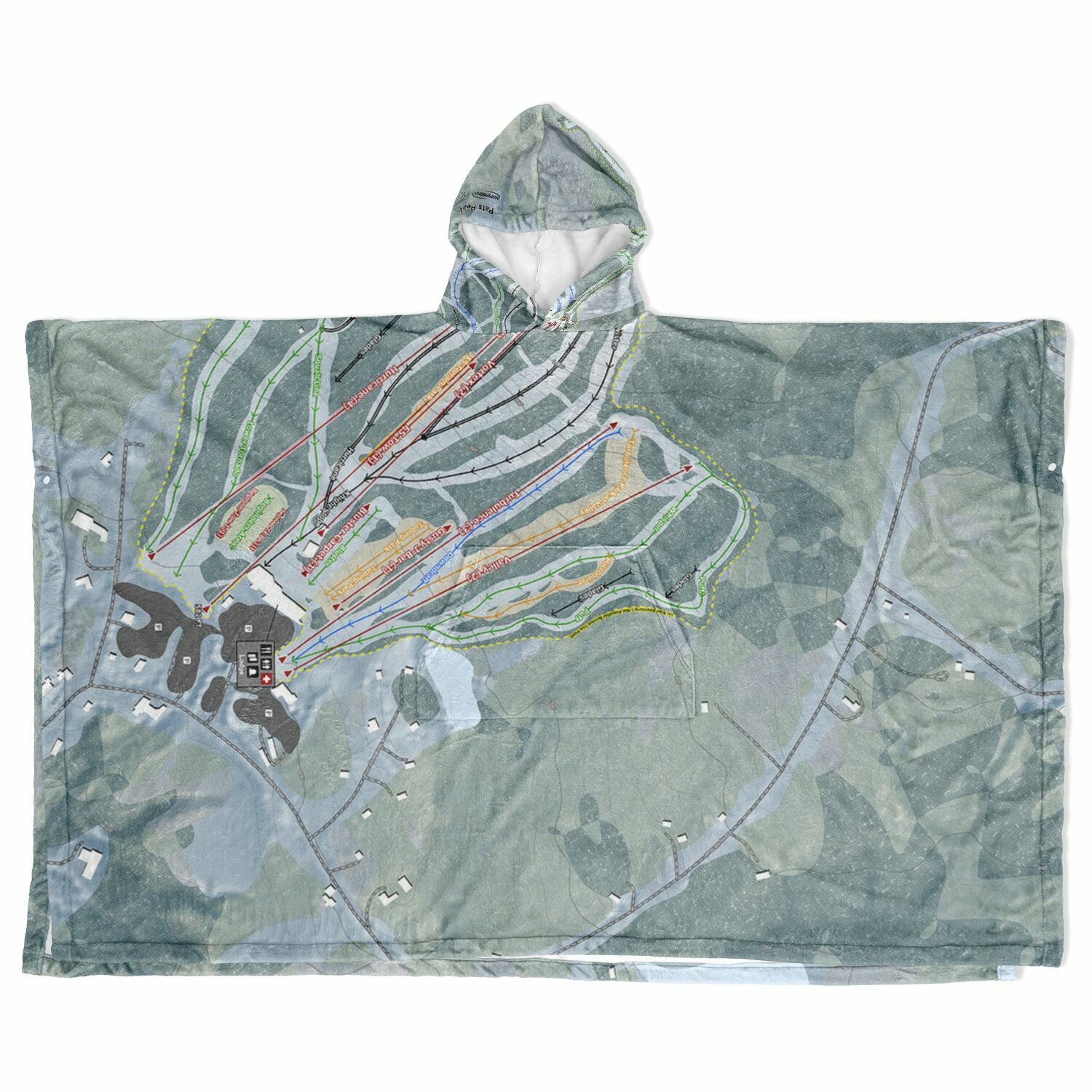 Pats Peak, New Hampshire Ski Resort Map Flannel Blanket Poncho