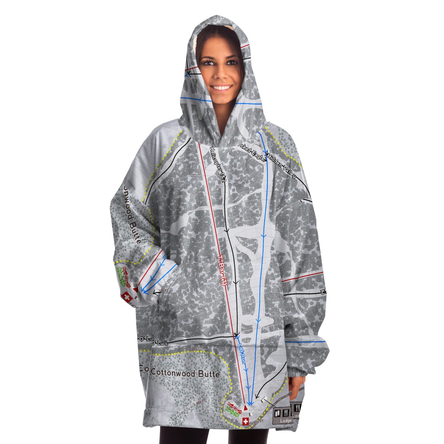 Cottonwood Butte, Idaho Ski Trail Map Snug Hoodie