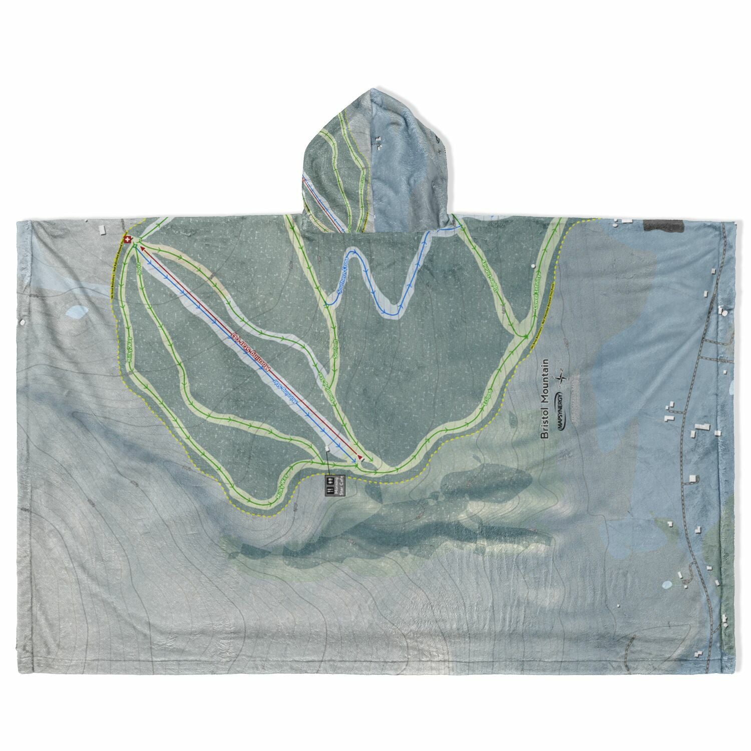 Bristol Mountain, New York Ski Resort Map Flannel Blanket Poncho