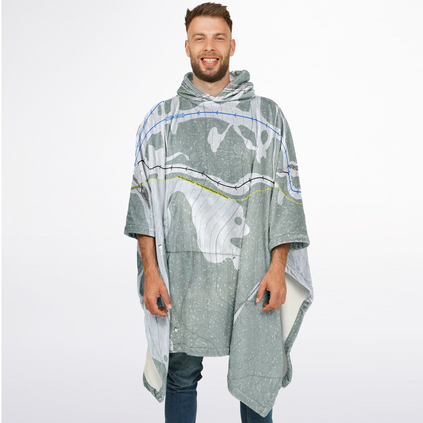 Cottonwood Butte, Idaho Ski Resort Map Flannel Blanket Poncho