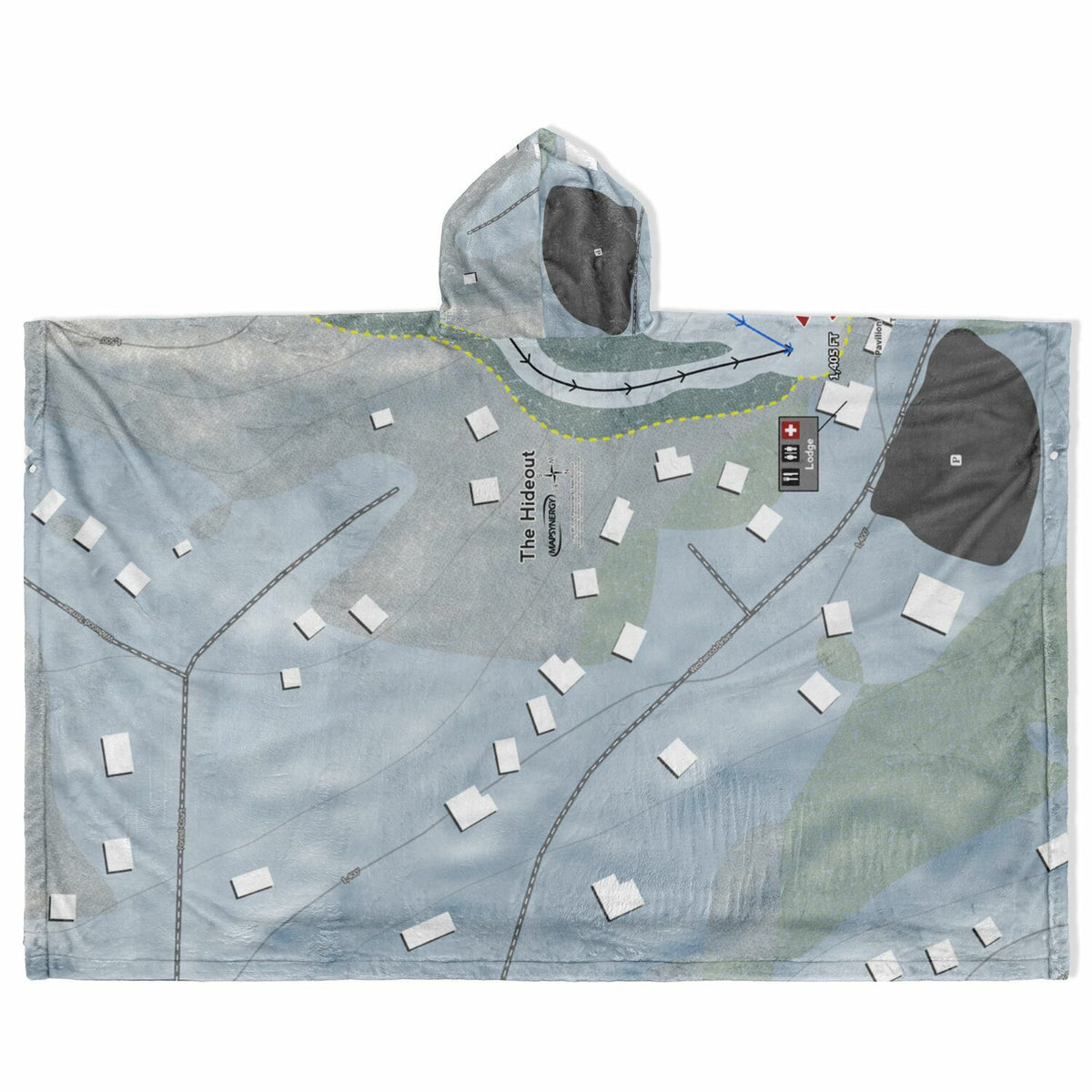 The Hideout, Pennsylvania Ski Resort Map Flannel Blanket Poncho