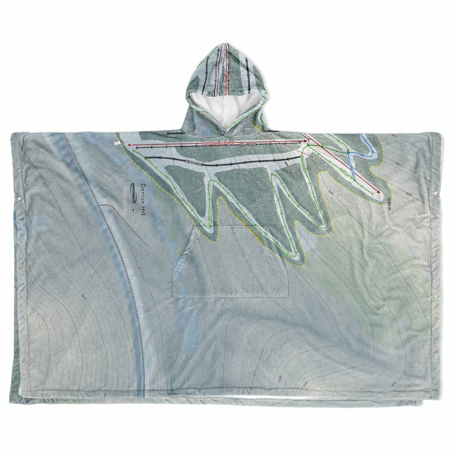 Denton Hill, Pennsylvania Ski Resort Map Flannel Blanket Poncho