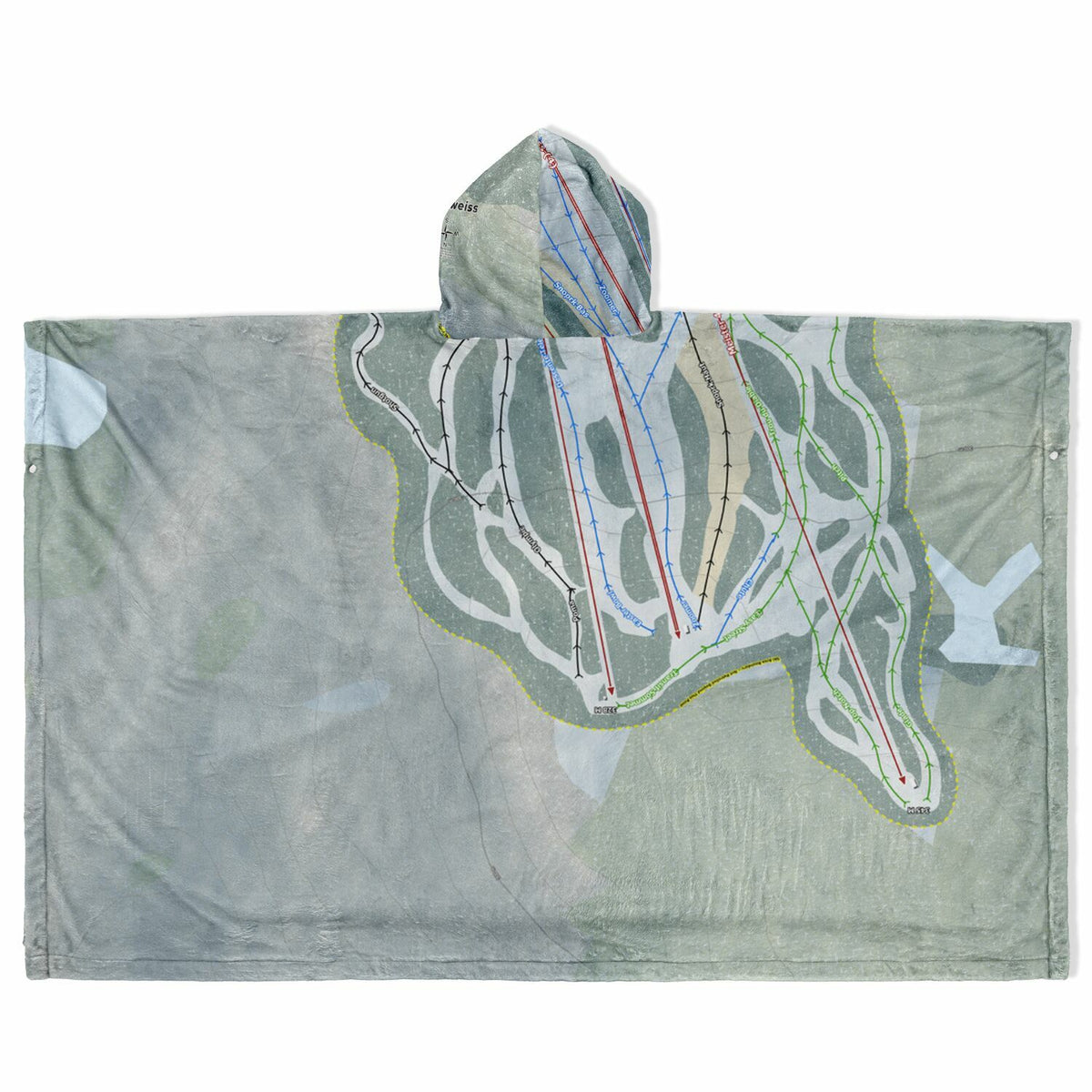 Sommet Edelweiss, Quebec Ski Resort Map Flannel Blanket Poncho