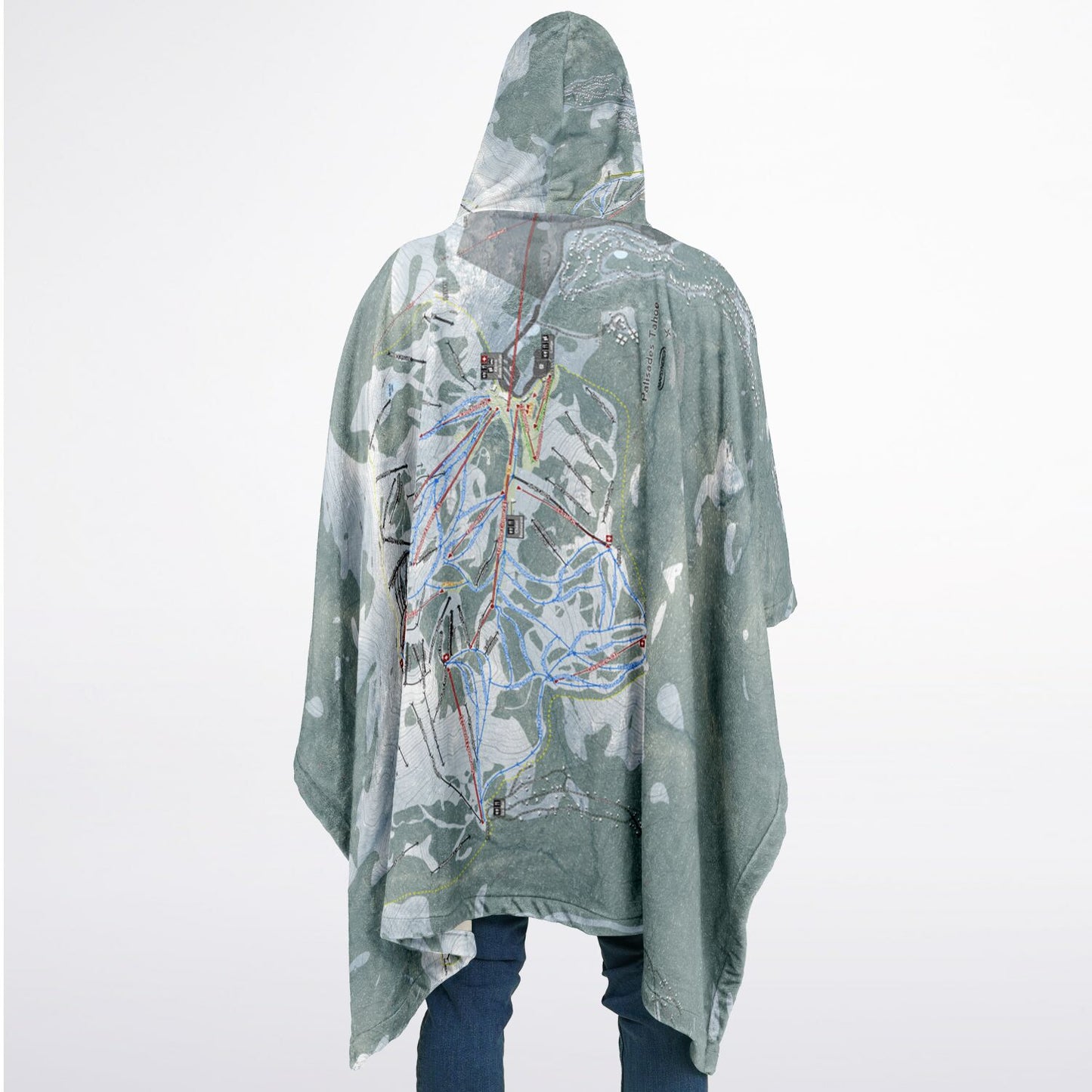 Palisades Tahoe, California Ski Resort Map Flannel Blanket Poncho