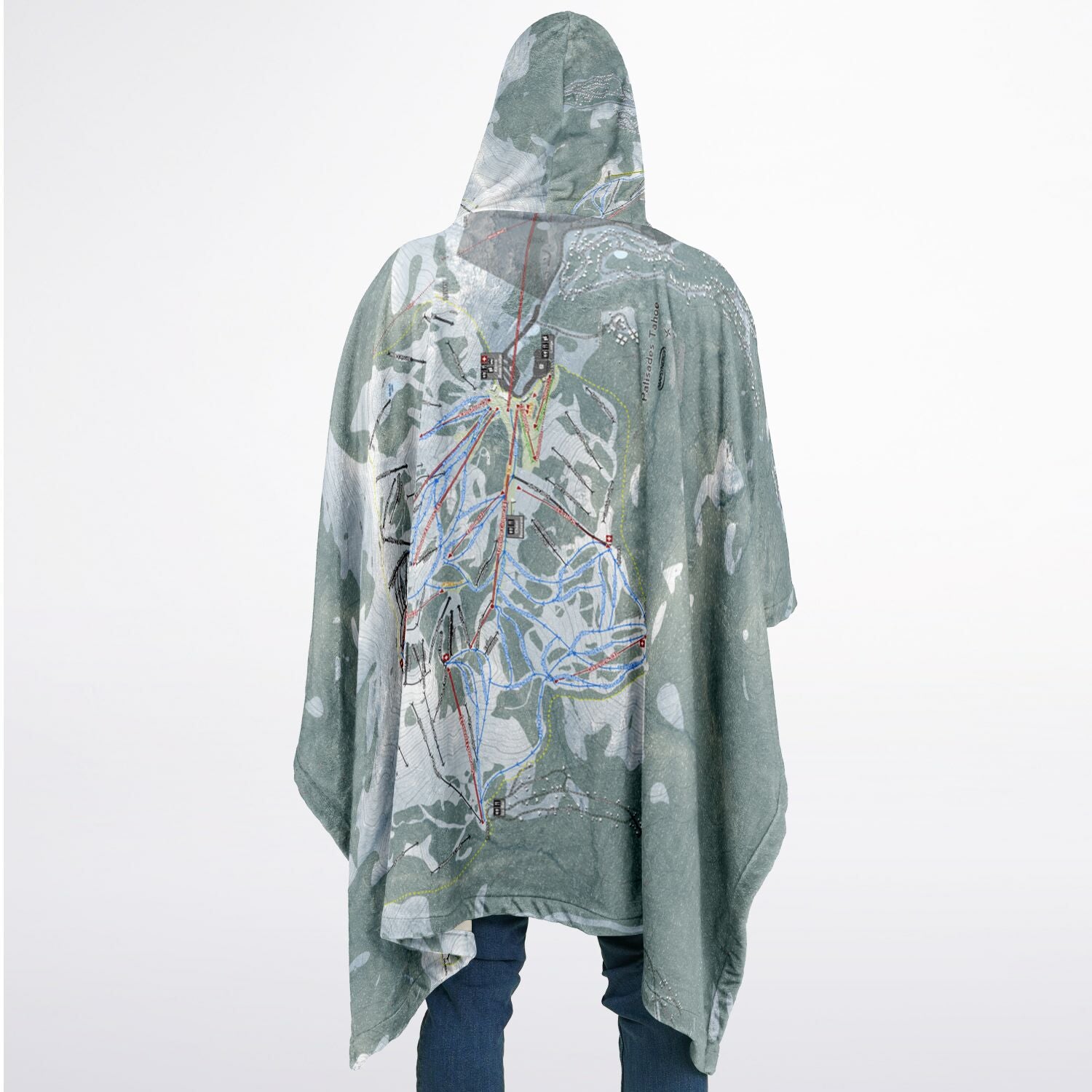Palisades Tahoe, California Ski Resort Map Flannel Blanket Poncho