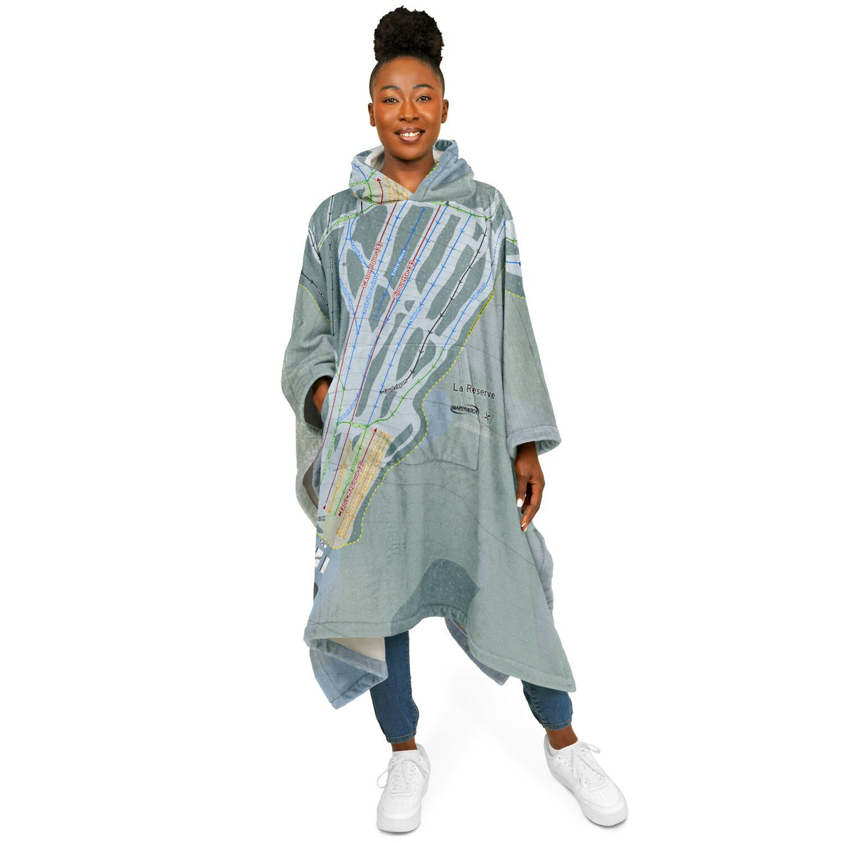 La Reserve, Quebec Ski Resort Map Flannel Blanket Poncho