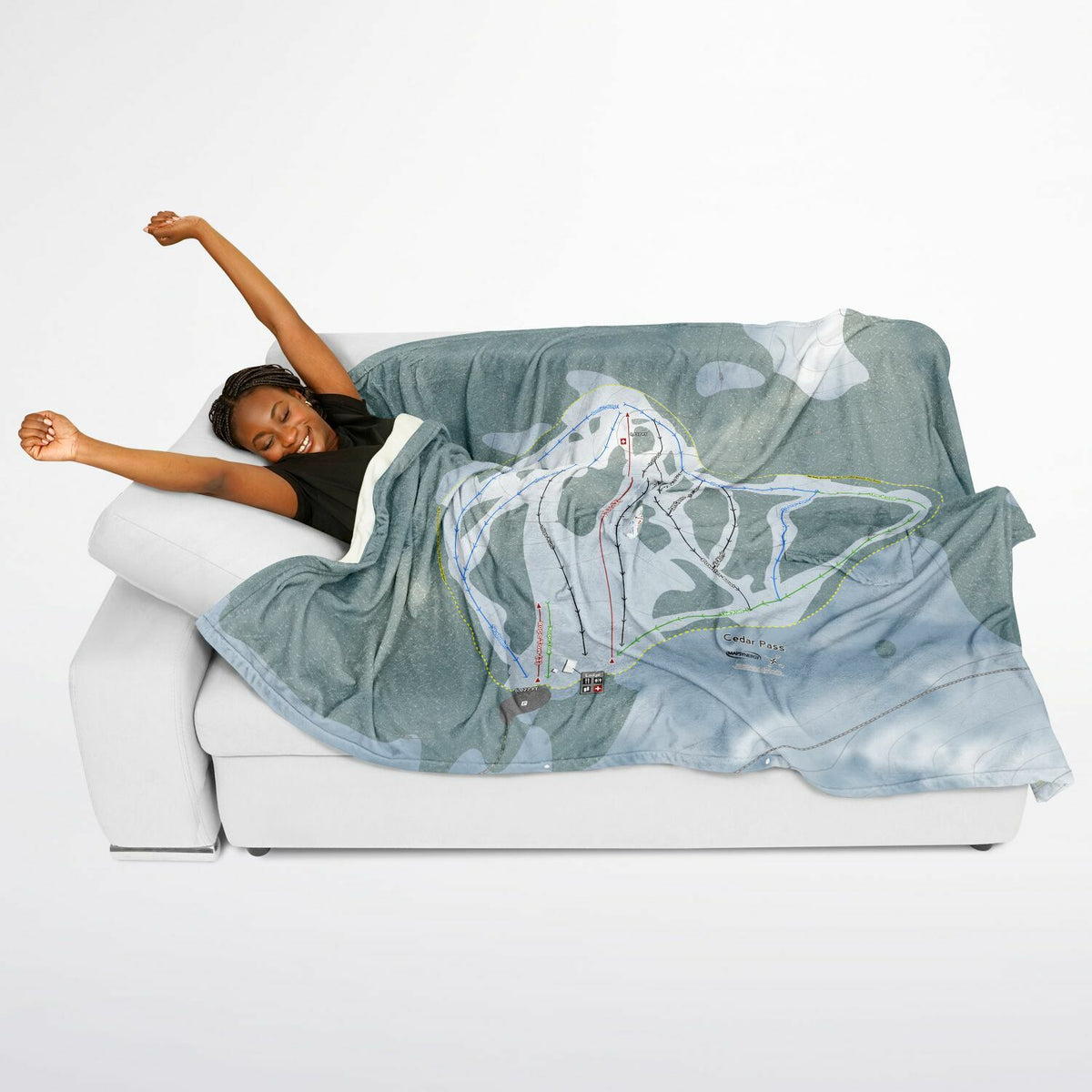 Cedar Pass, California Ski Resort Map Flannel Blanket Poncho