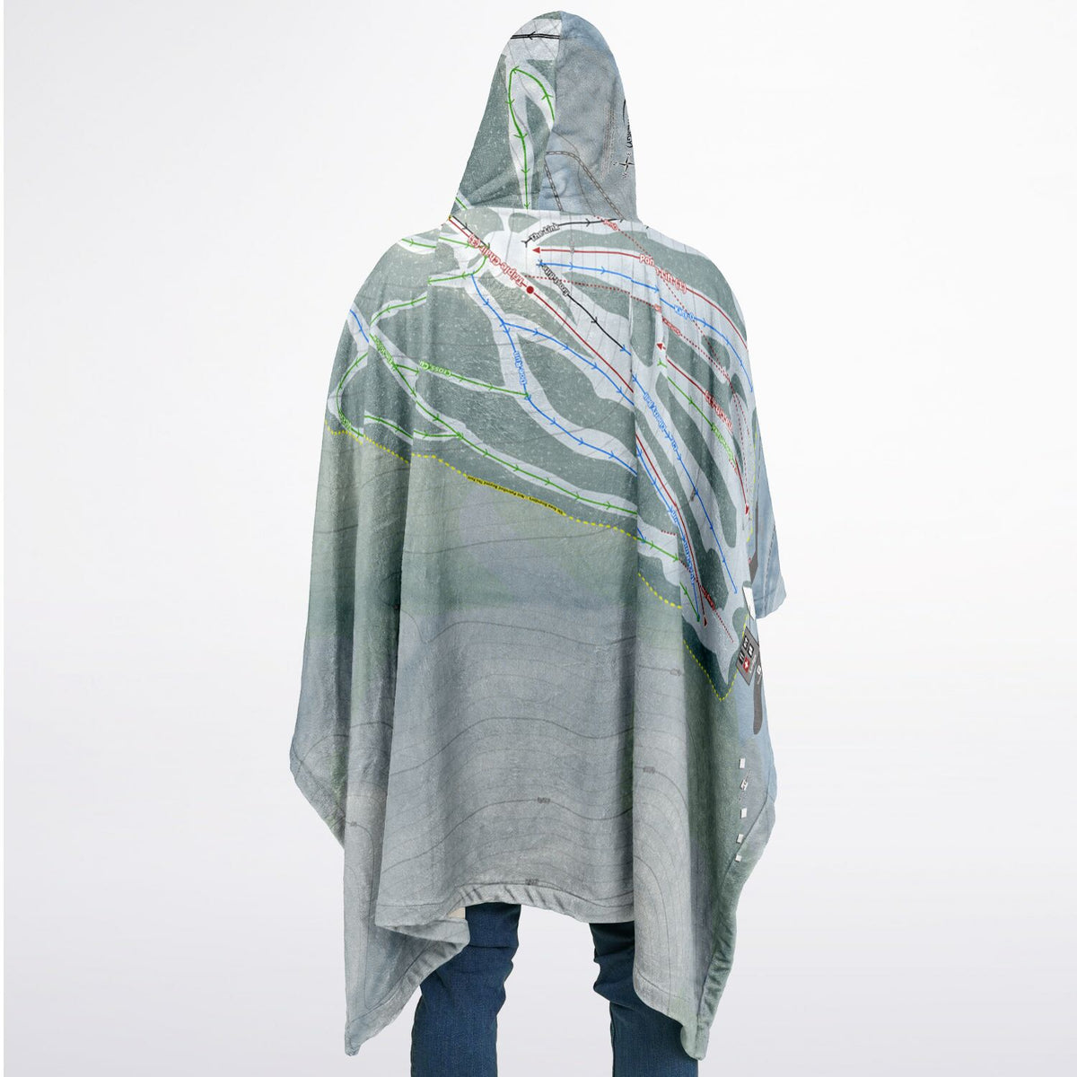 Denton Hill, Pennsylvania Ski Resort Map Flannel Blanket Poncho