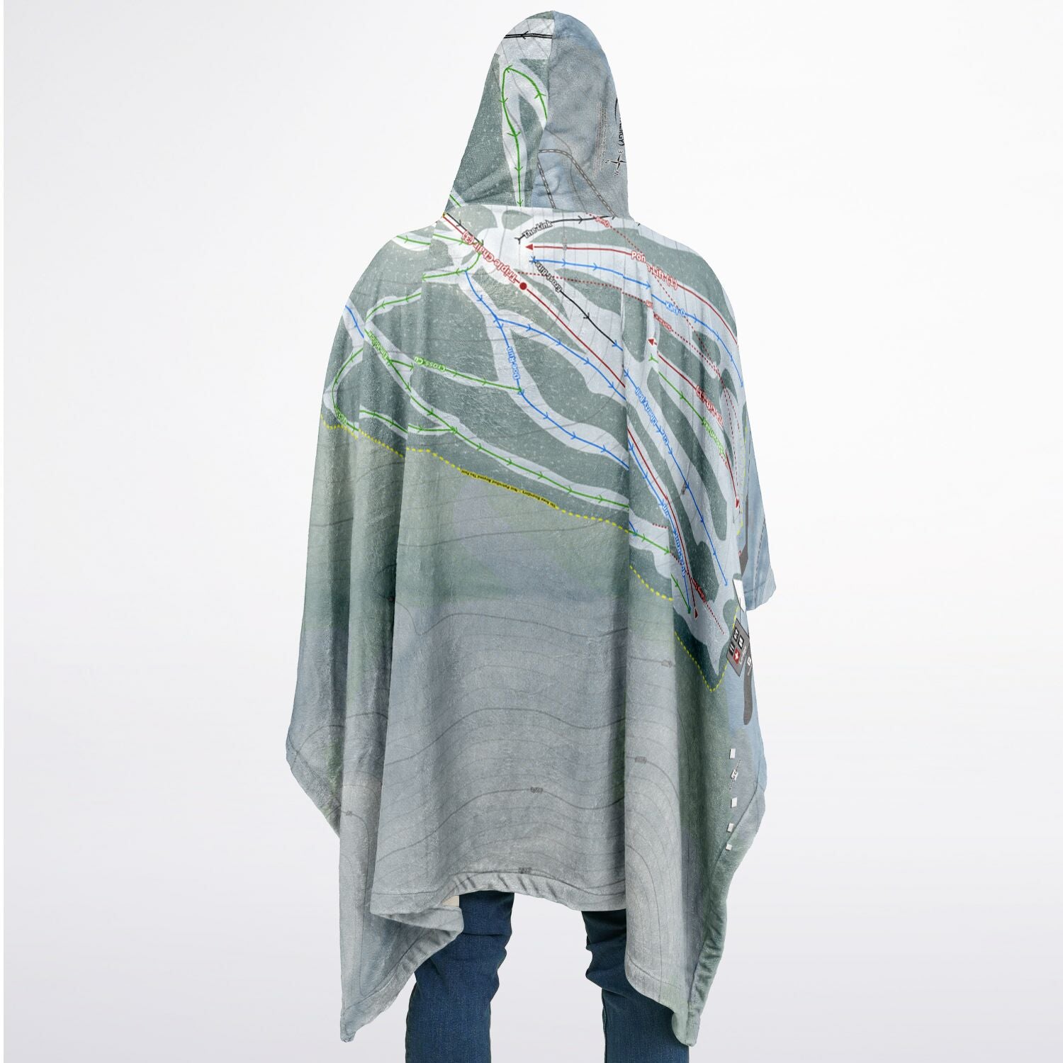 Denton Hill, Pennsylvania Ski Resort Map Flannel Blanket Poncho