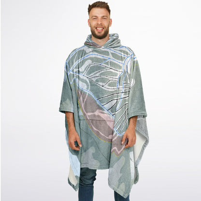 Mt Timothy, British Columbia Ski Resort Map Flannel Blanket Poncho