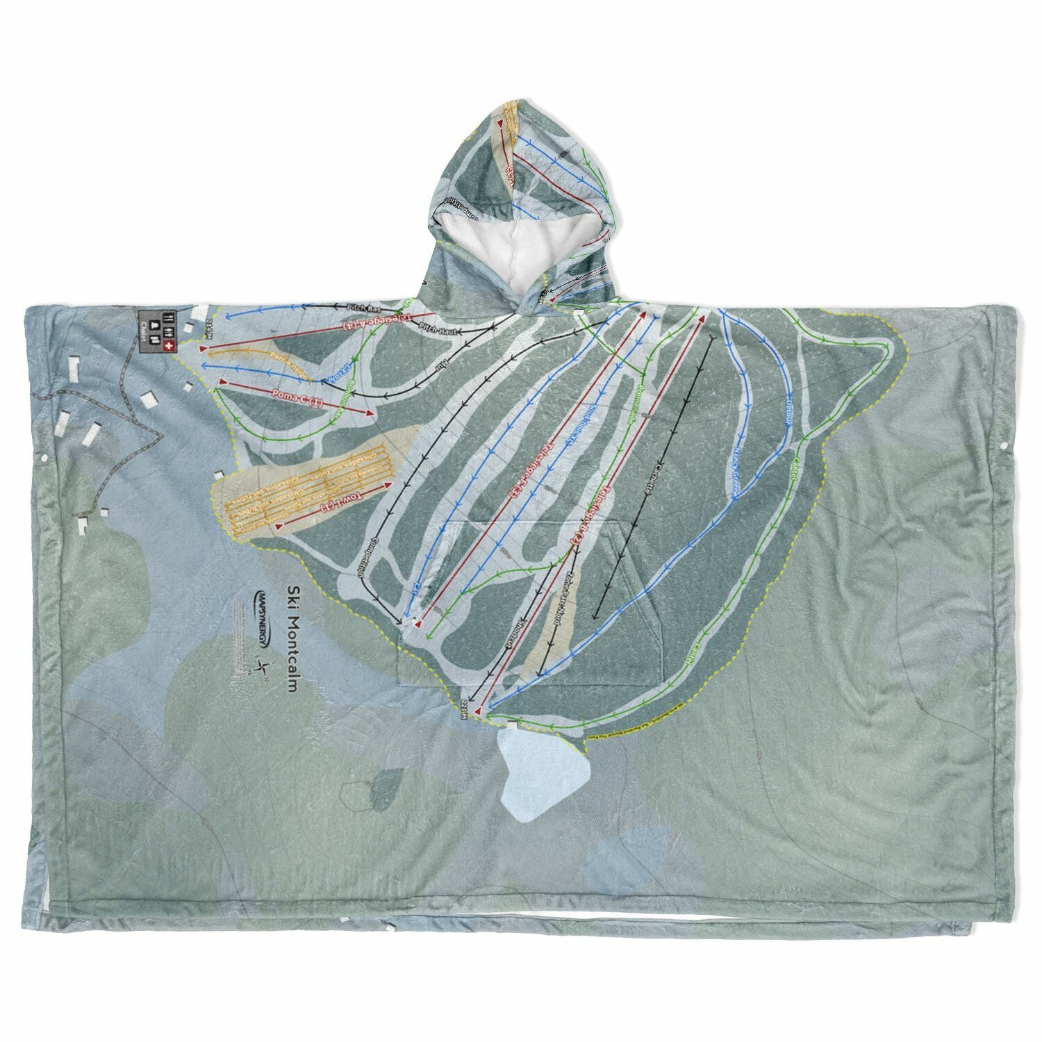 Ski Montcalm, Quebec Ski Resort Map Flannel Blanket Poncho