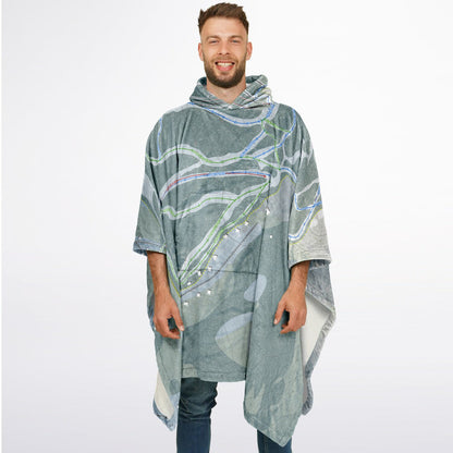 Mt Abram, Maine Ski Resort Map Flannel Blanket Poncho