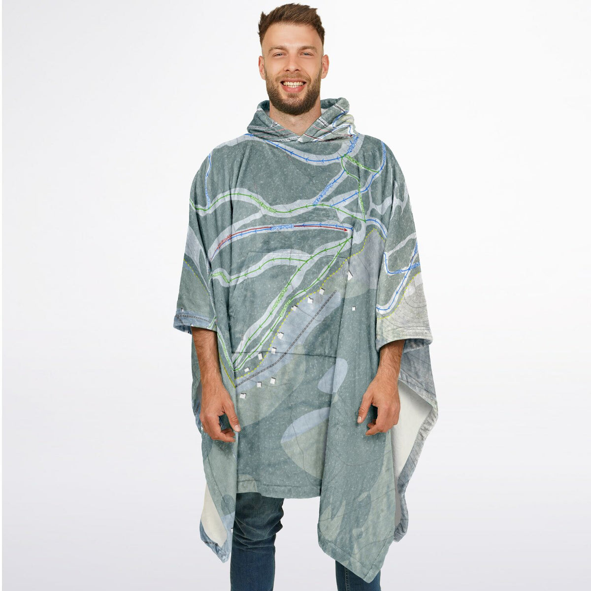 Mt Abram, Maine Ski Resort Map Flannel Blanket Poncho