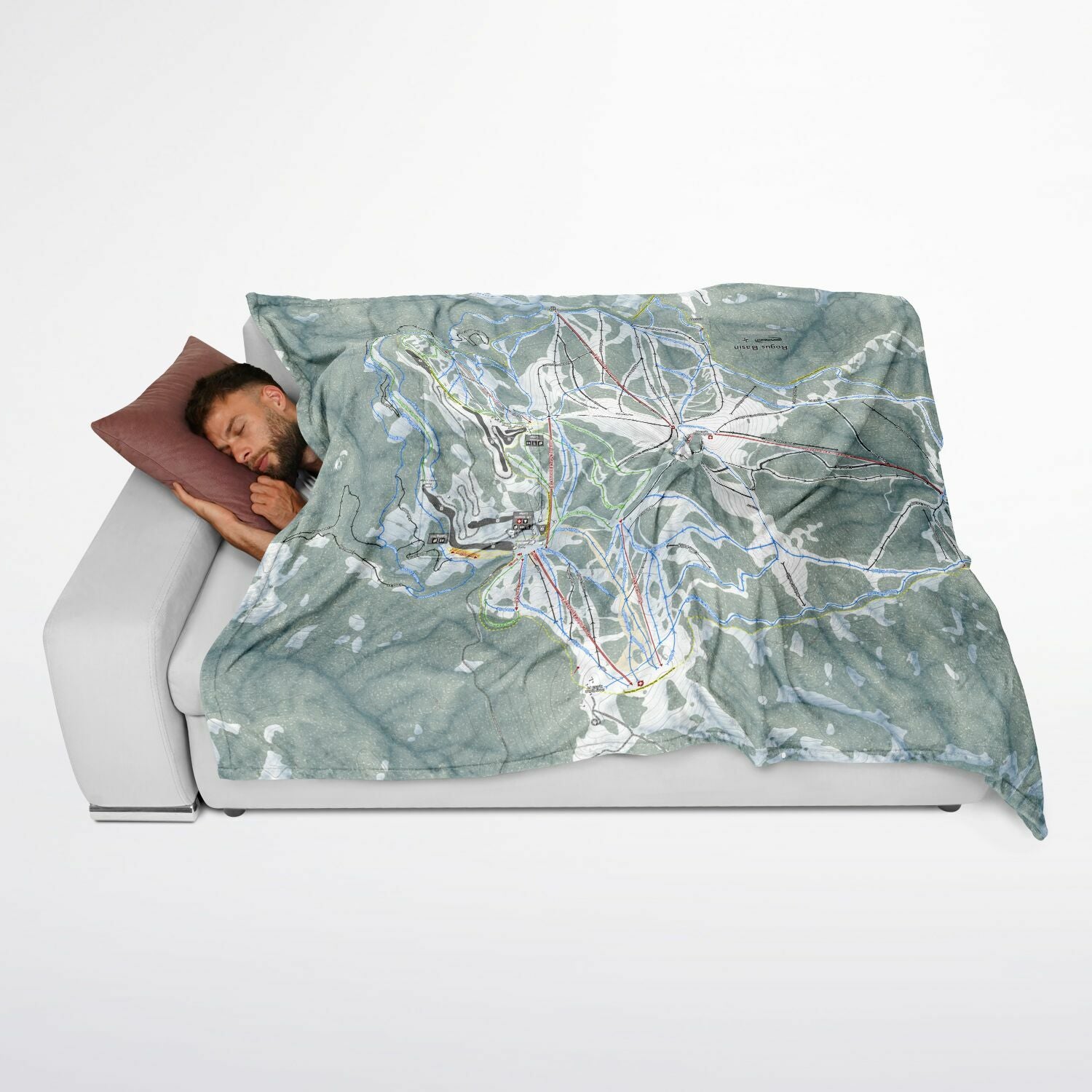 Bogus Basin, Idaho Ski Resort Map Flannel Blanket Poncho