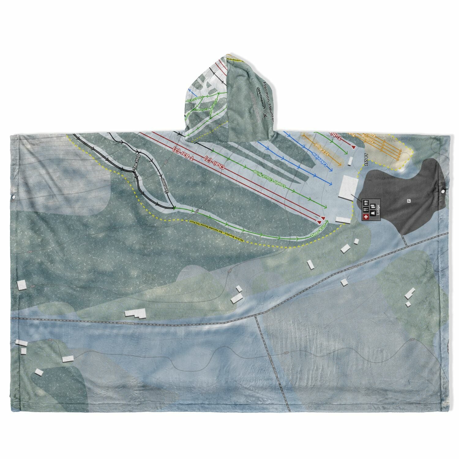 Hermon Mountain, Maine Ski Resort Map Flannel Blanket Poncho