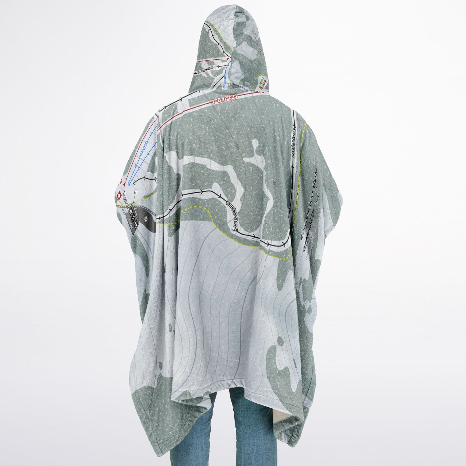 Cottonwood Butte, Idaho Ski Resort Map Flannel Blanket Poncho