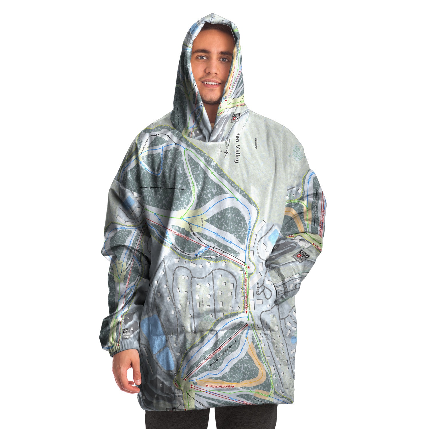 Hidden Valley, Pennsylvania Ski Trail Map Snug Hoodie - Powderaddicts