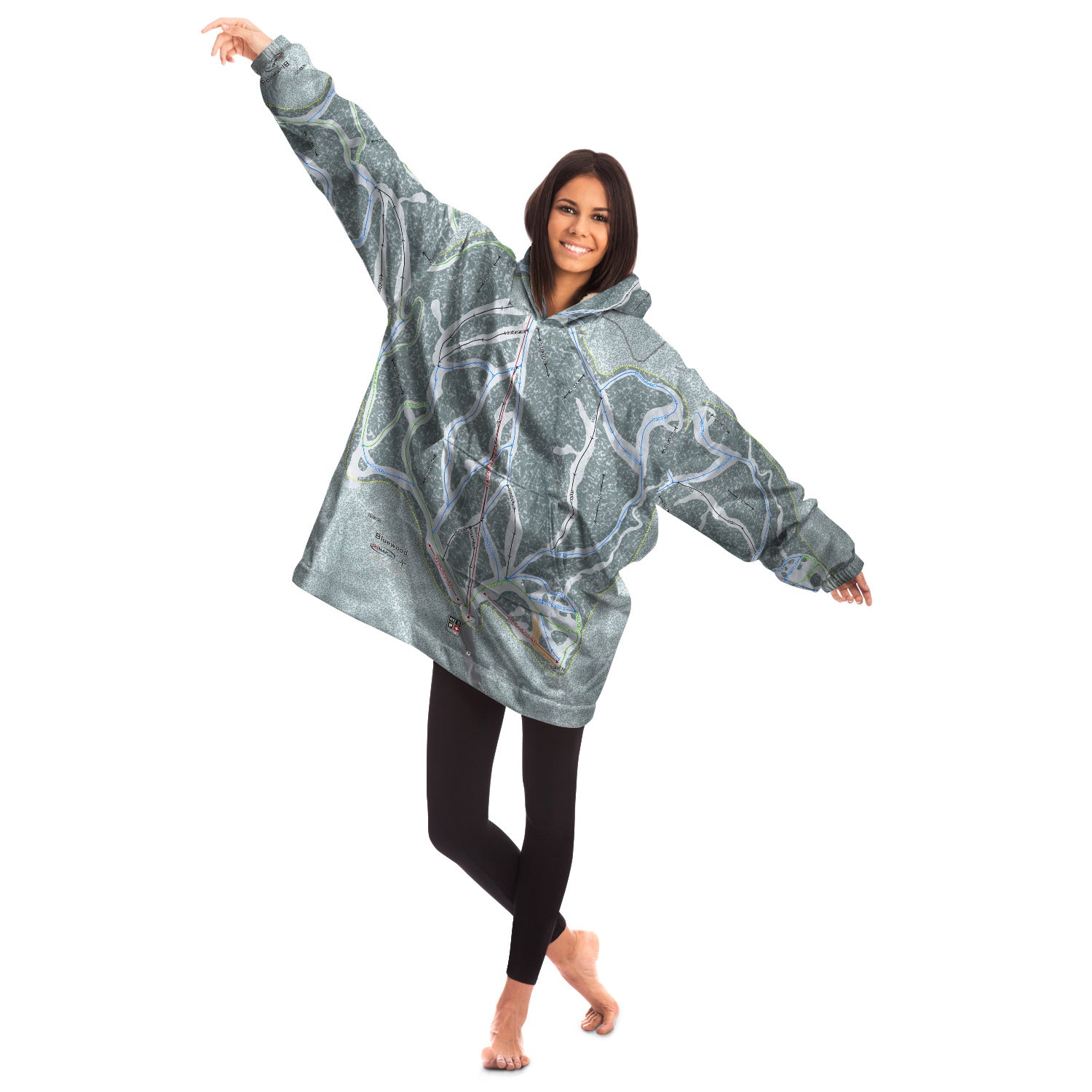 Bluewood, Washington Ski Trail Map - Snug Hoodie