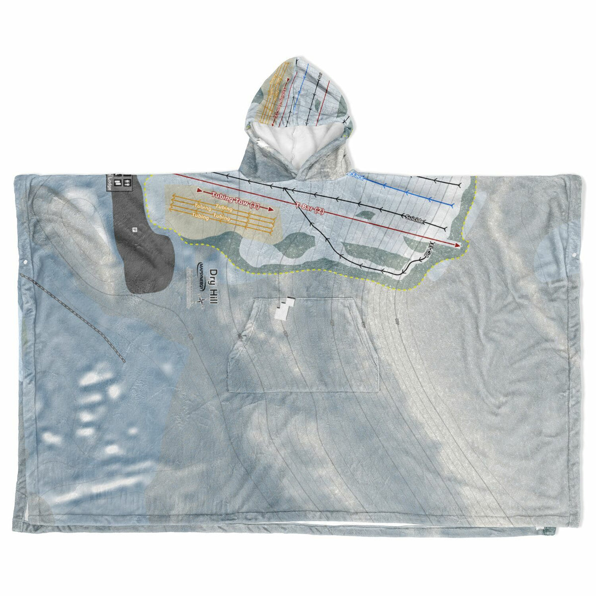 Dry Hill, New York Ski Resort Map Flannel Blanket Poncho