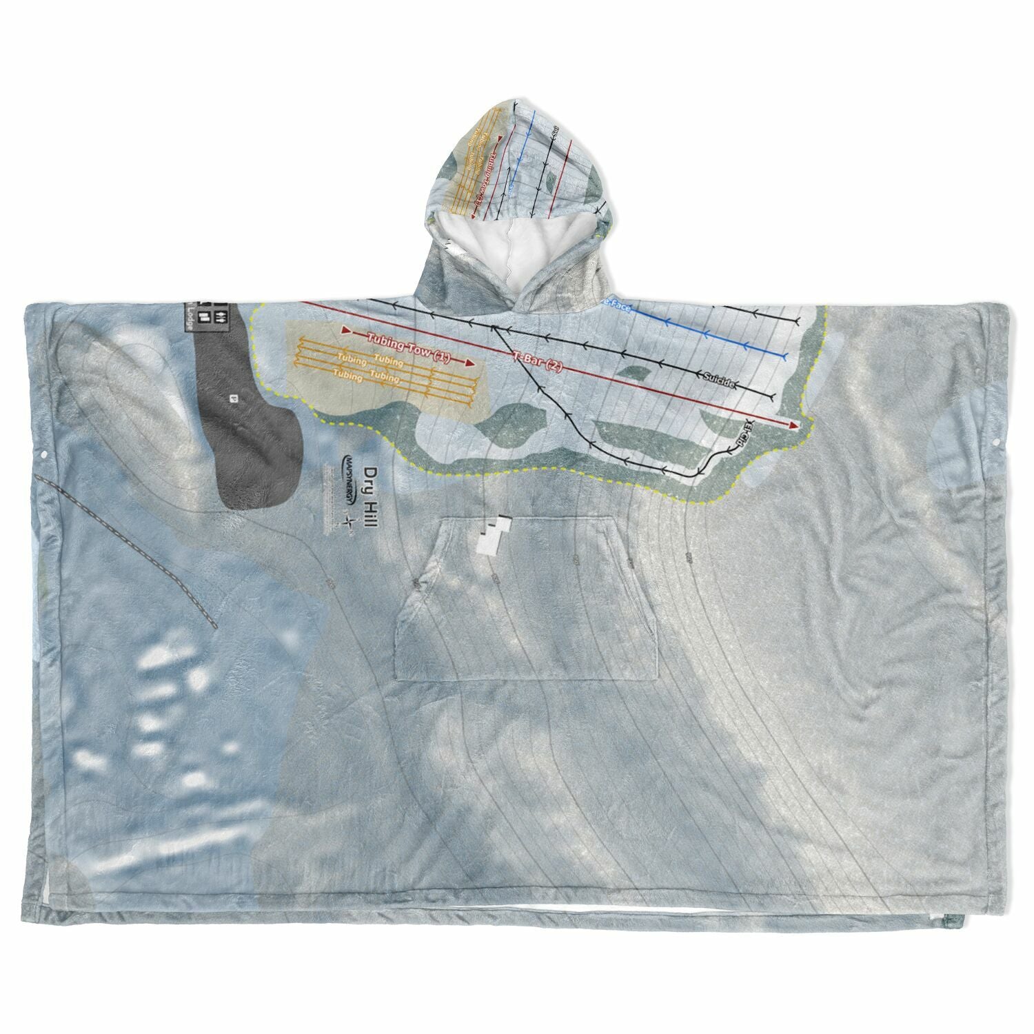 Dry Hill, New York Ski Resort Map Flannel Blanket Poncho