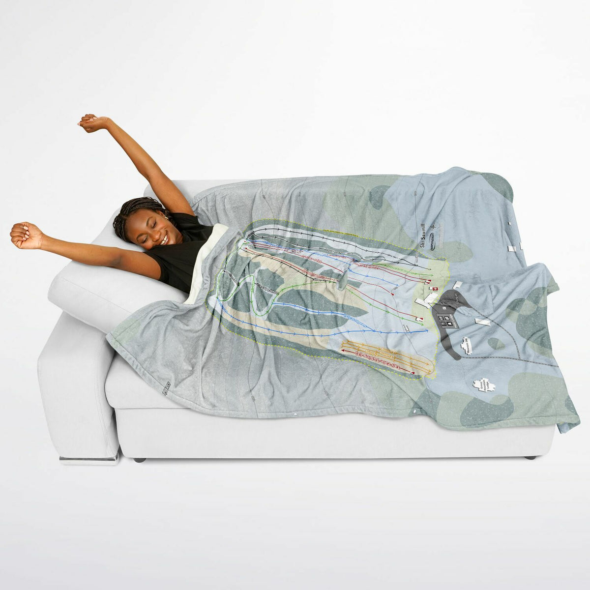 Ski Sawmill, Pennsylvania Ski Resort Map Flannel Blanket Poncho