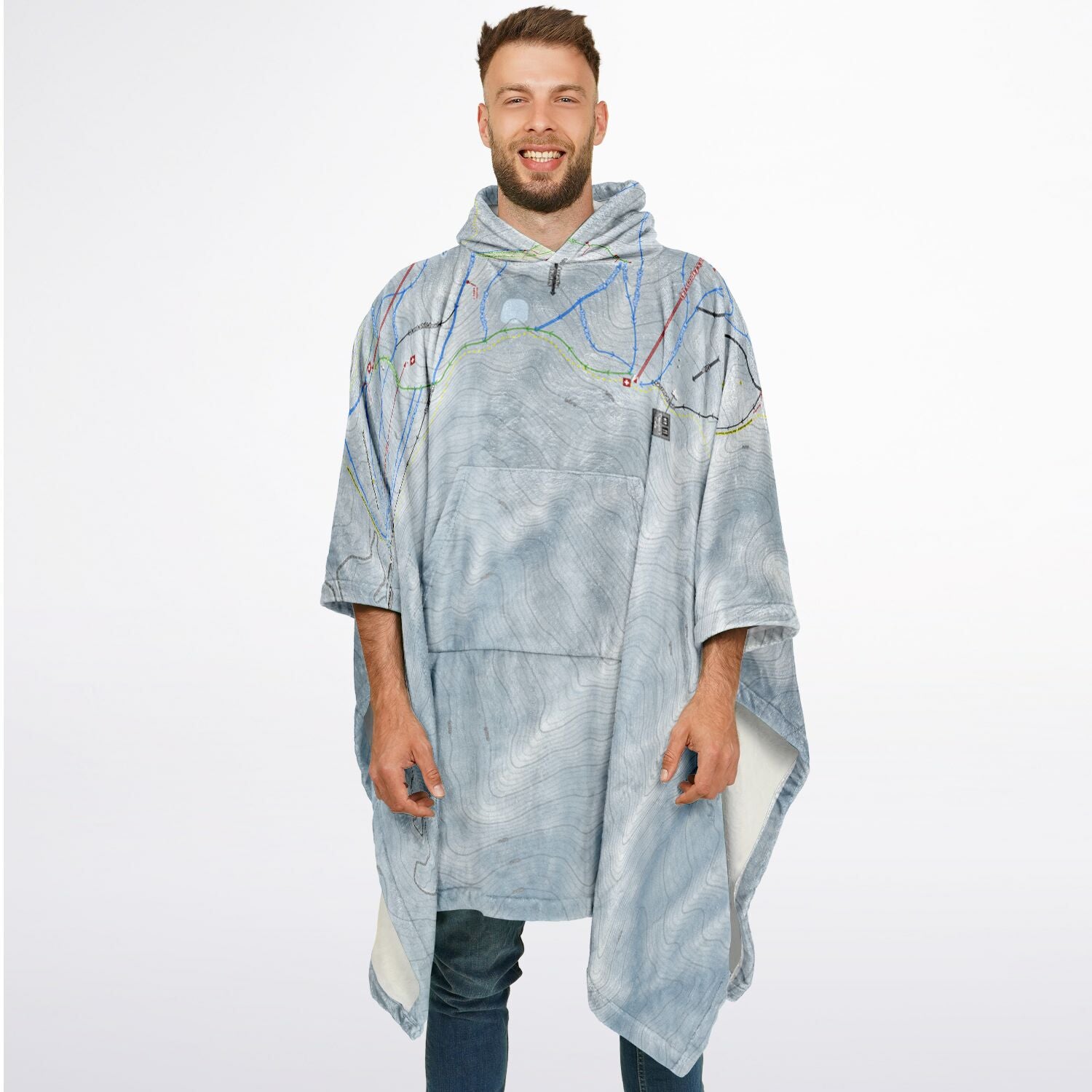 Cardrona, New Zealand Ski Resort Map Flannel Blanket Poncho - Powderaddicts