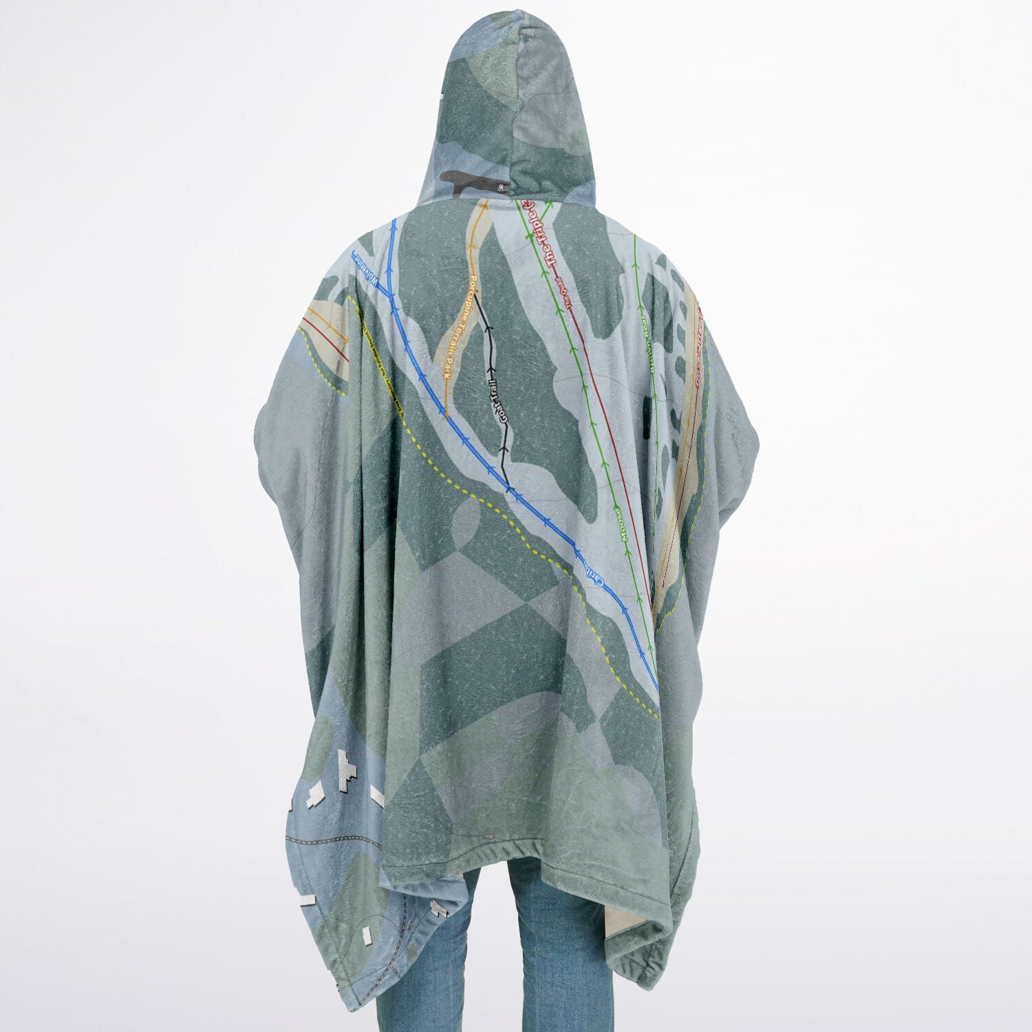 Hilltop, Alaska Ski Resort Map Flannel Blanket Poncho