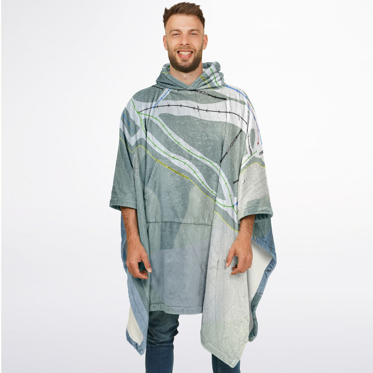 Mont Video, Quebec Ski Resort Map Flannel Blanket Poncho